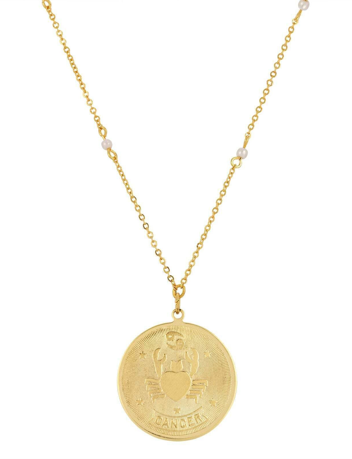 1928 Jewelry Round Zodiac Pendant Necklace With Faux Pearl Accents 20"
