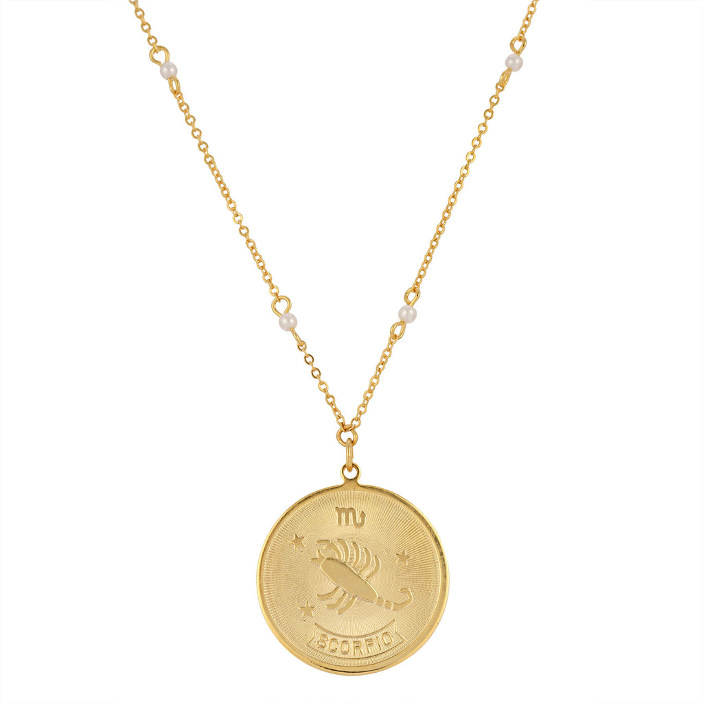 14k gold dipped round zodiac pendant necklace 20 inch