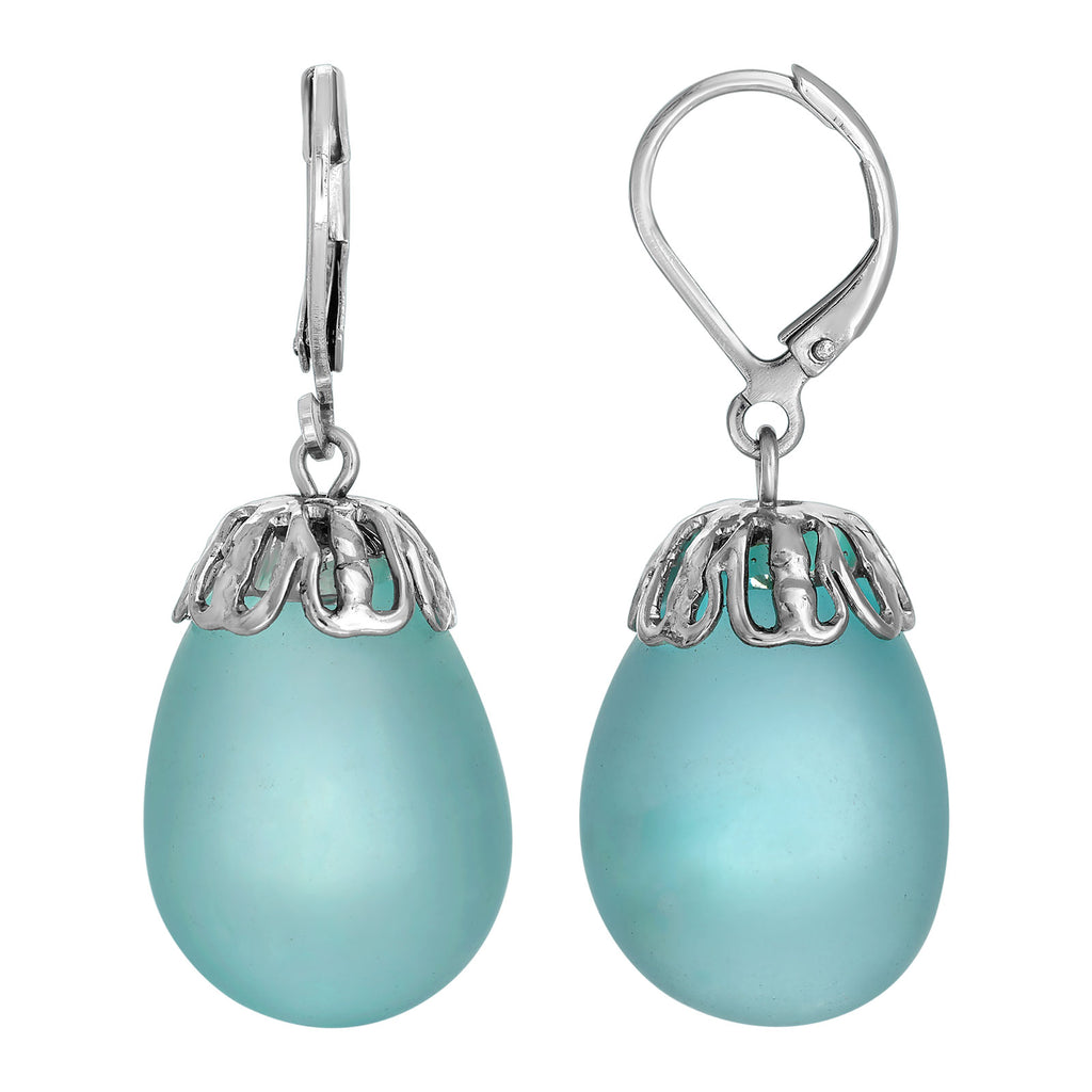 Aquamarine Frosted Glass Egg Drop Earrings