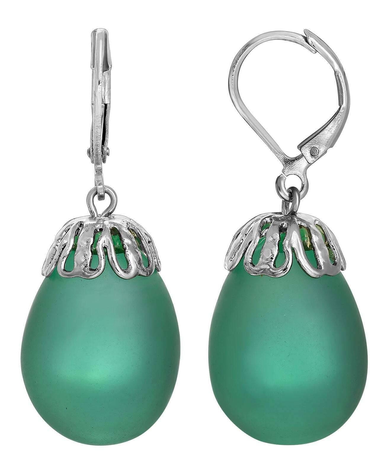 1928 Jewelry Frosted Glass Egg Drop Earrings