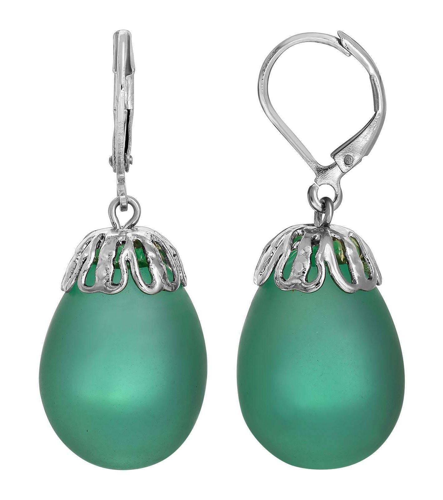 1928 Jewelry Frosted Glass Egg Drop Earrings