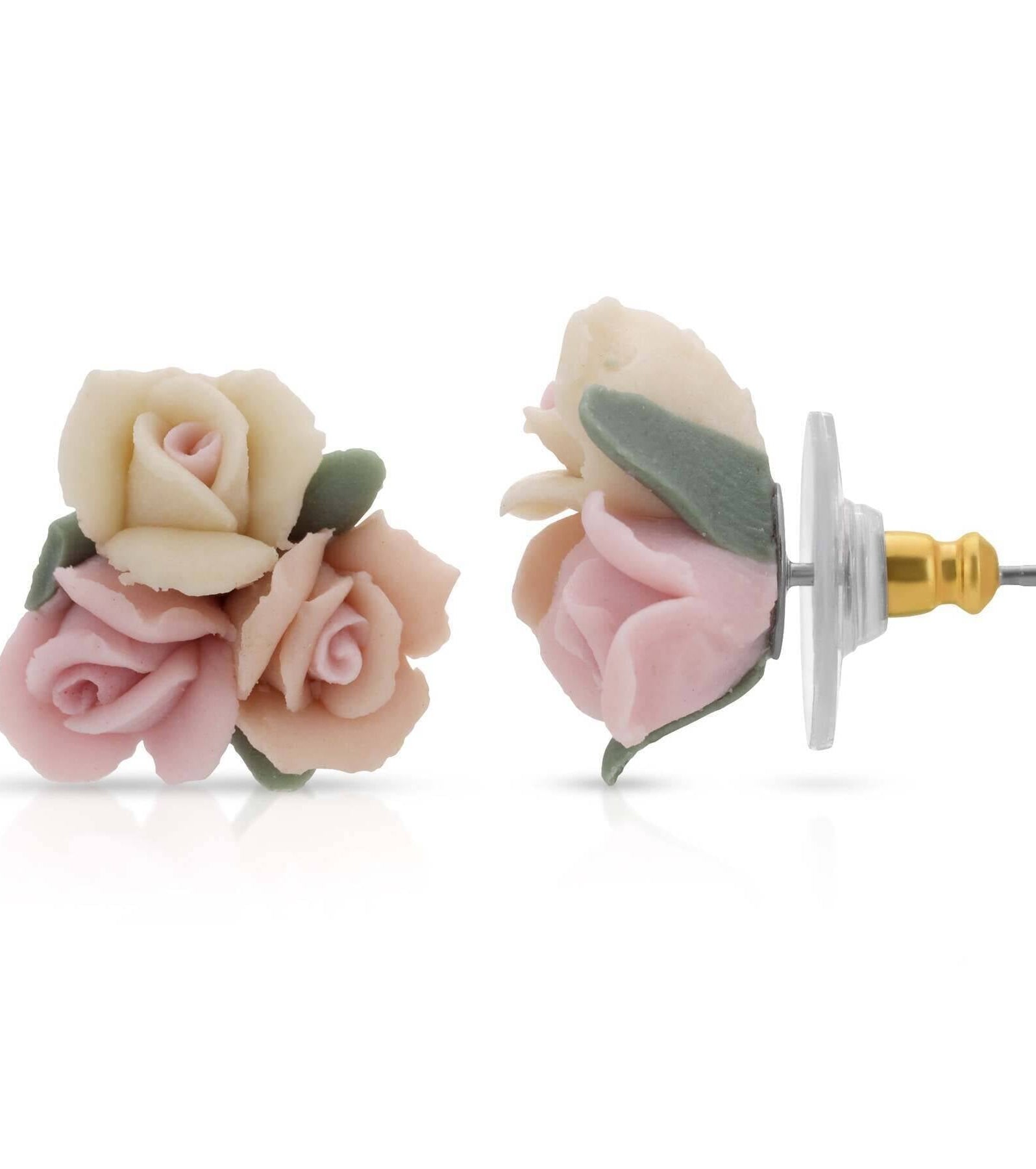 1928 Jewelry Multicolor Porcelain Rose Stud Earrings