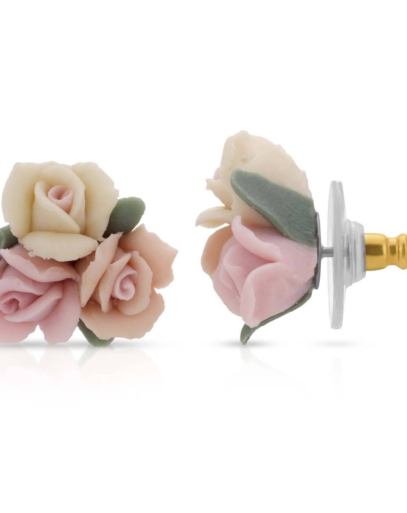 1928 Jewelry Multicolor Porcelain Rose Stud Earrings