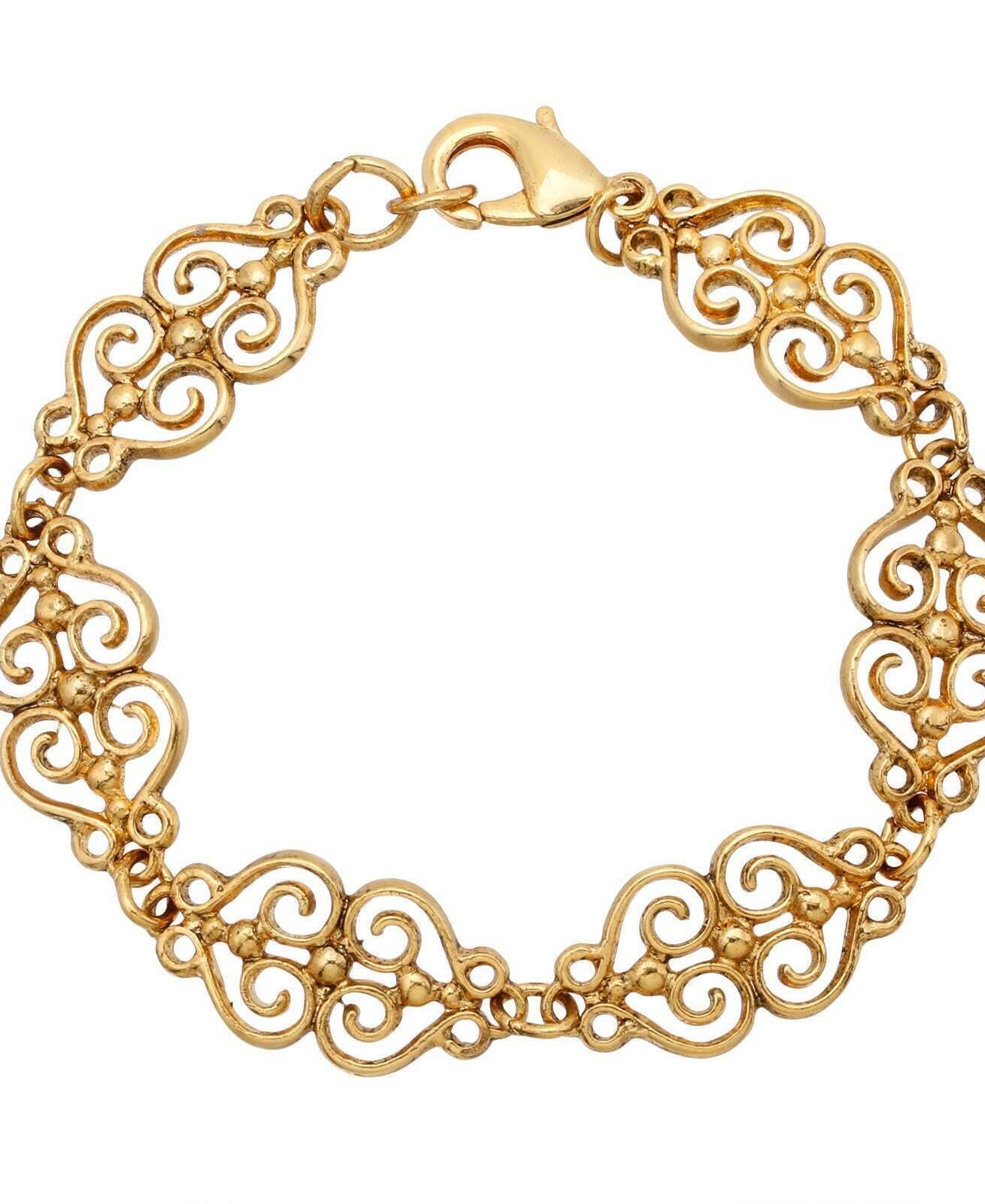 1928 Jewelry Gold Heart Filigree Bracelet