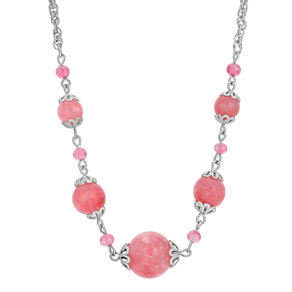 Pink Coral Smooth Beaded Necklace 16   19 Inch Adjustable