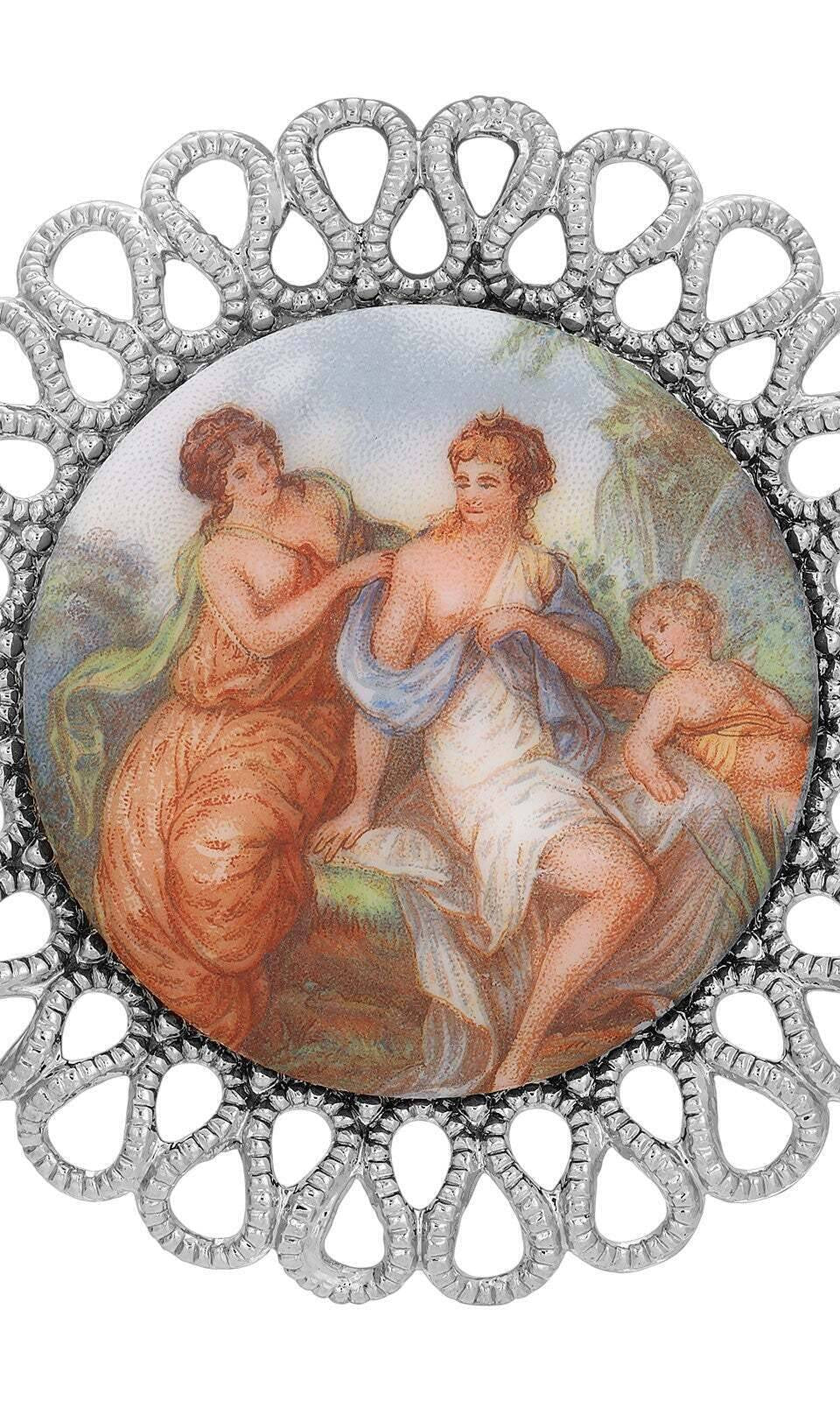 1928 Jewelry Round Rubenesque Glass Decal Brooch