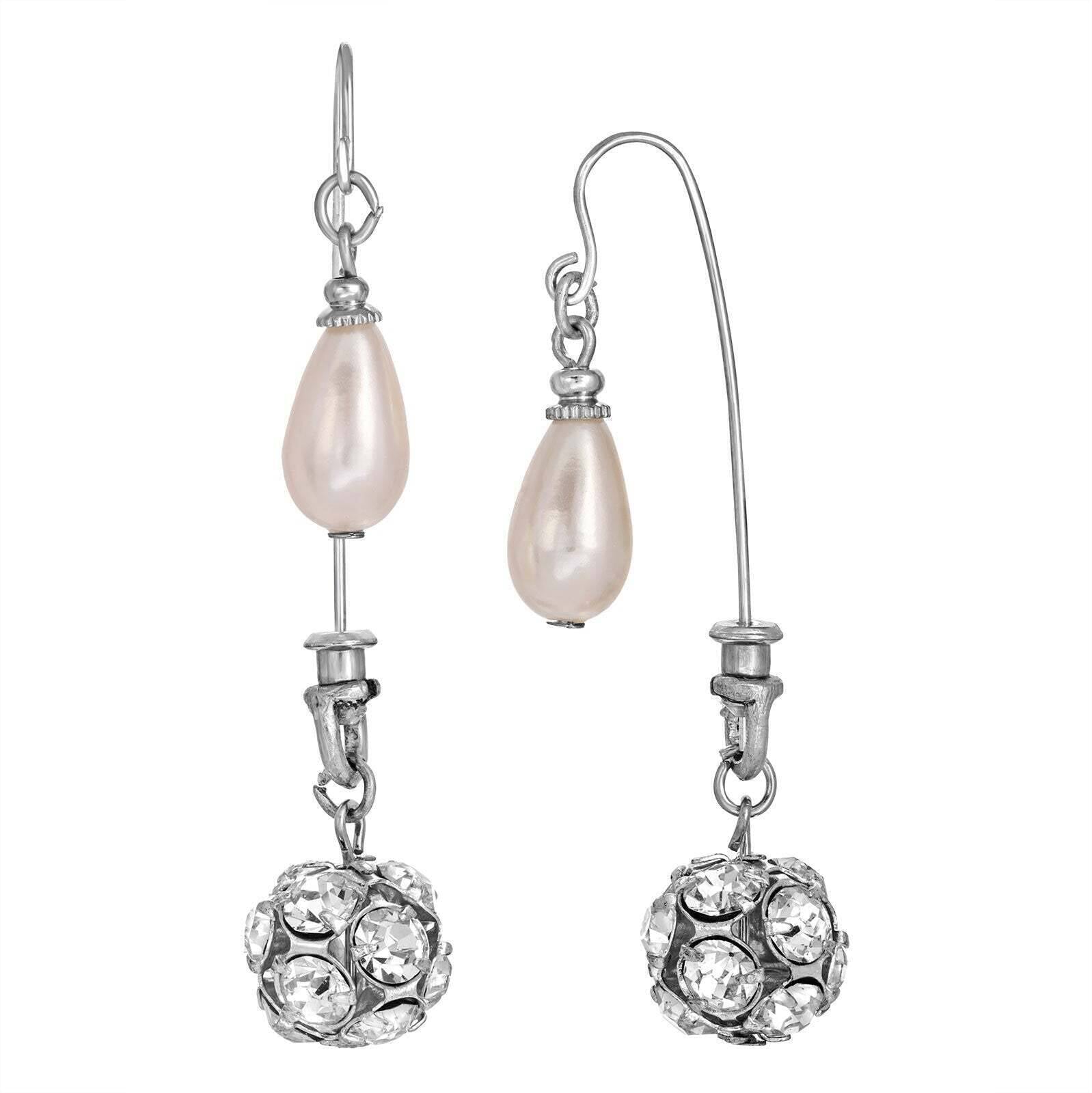 1928 Jewelry Faux Pearl & Crystal Fireball Drop Earrings