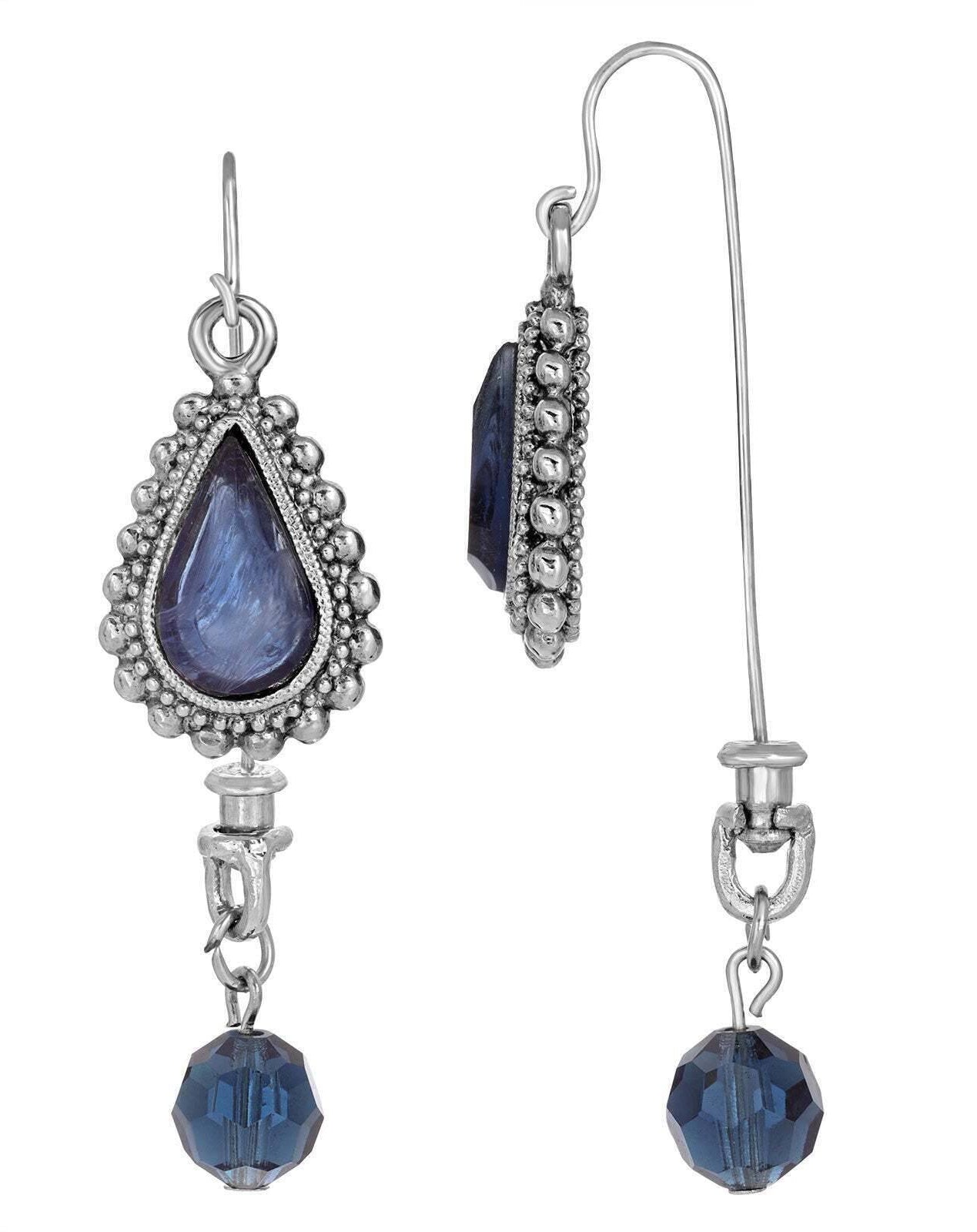 1928 Jewelry Sapphire Blue Teardrop Glass Stone Front Back Earrings