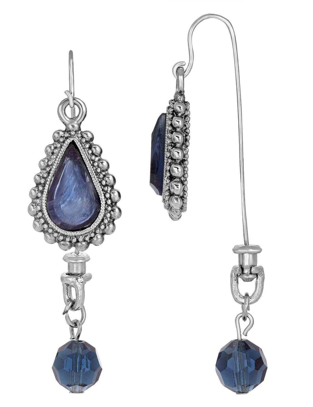 1928 Jewelry Sapphire Blue Teardrop Glass Stone Front Back Earrings