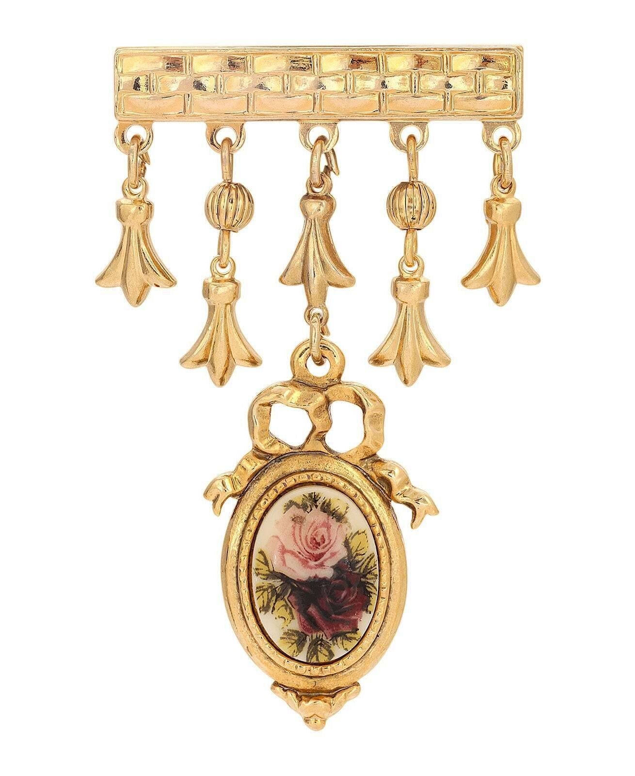 1928 Jewelry Manor House Royal Rose & Charms Bar Pin