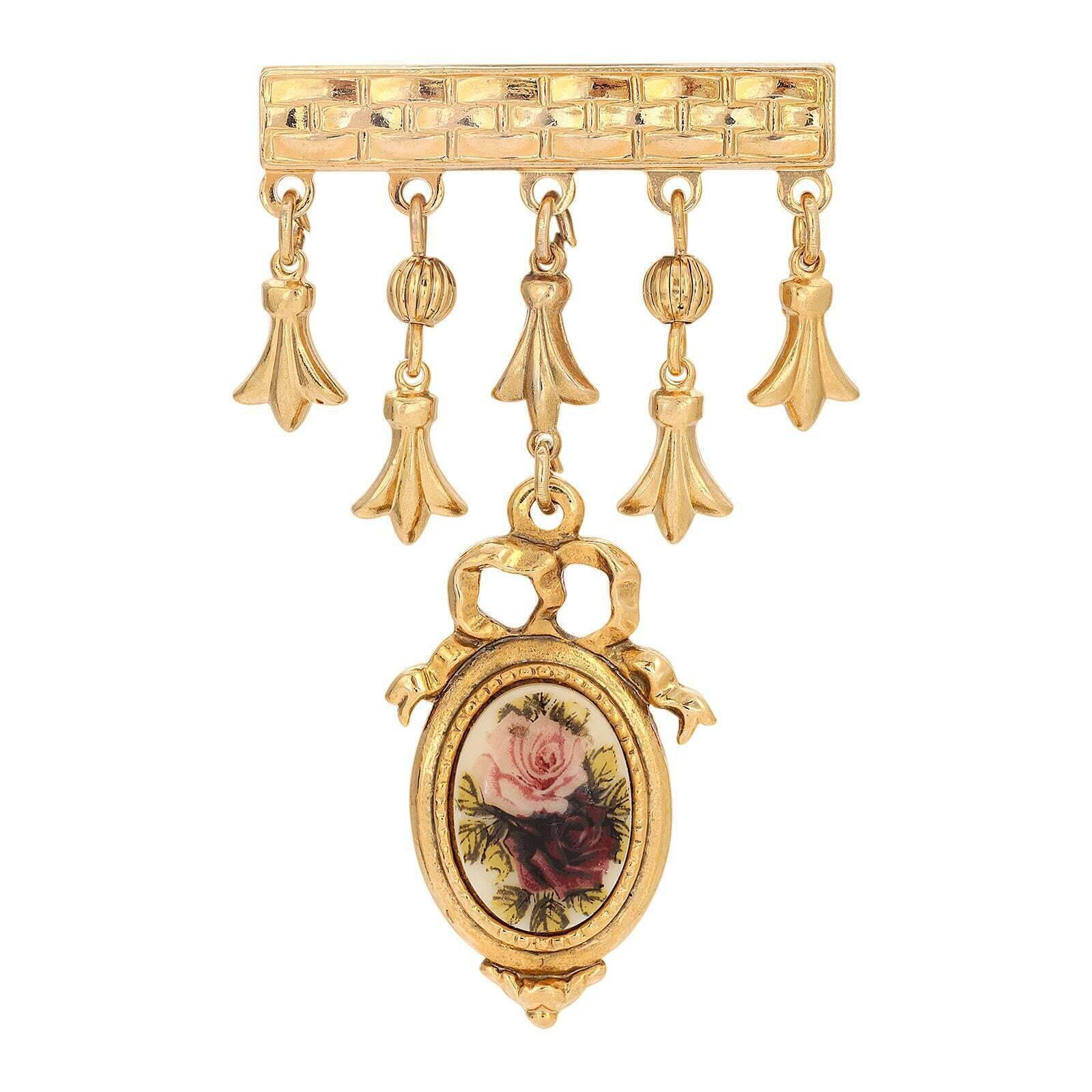 1928 Jewelry Manor House Royal Rose & Charms Bar Pin