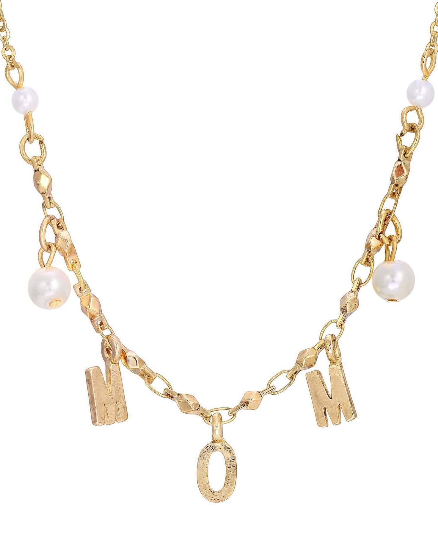 1928 Jewelry MOM Initials White Faux Pearl Necklace 16"