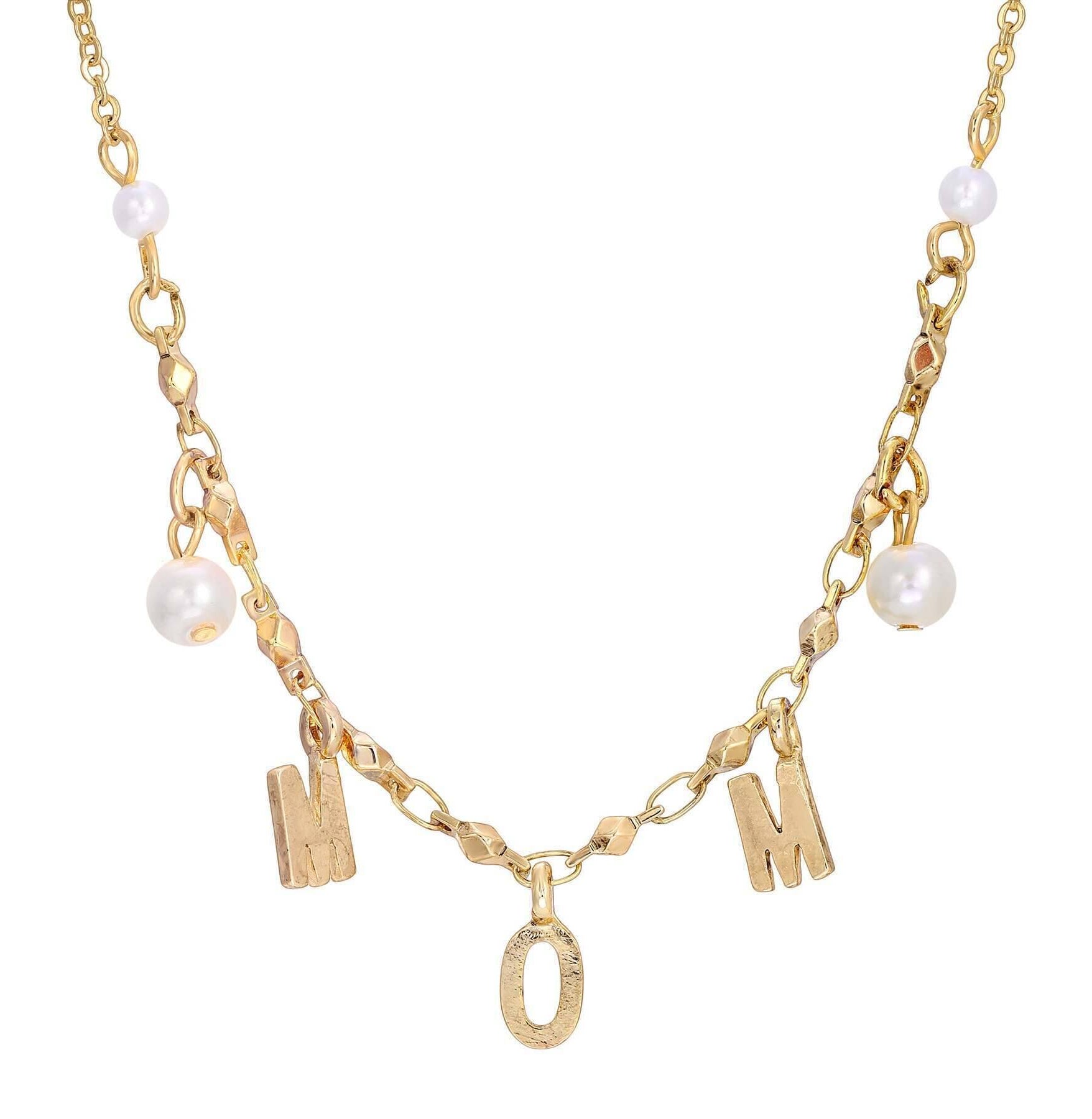 1928 Jewelry MOM Initials White Faux Pearl Necklace 16"