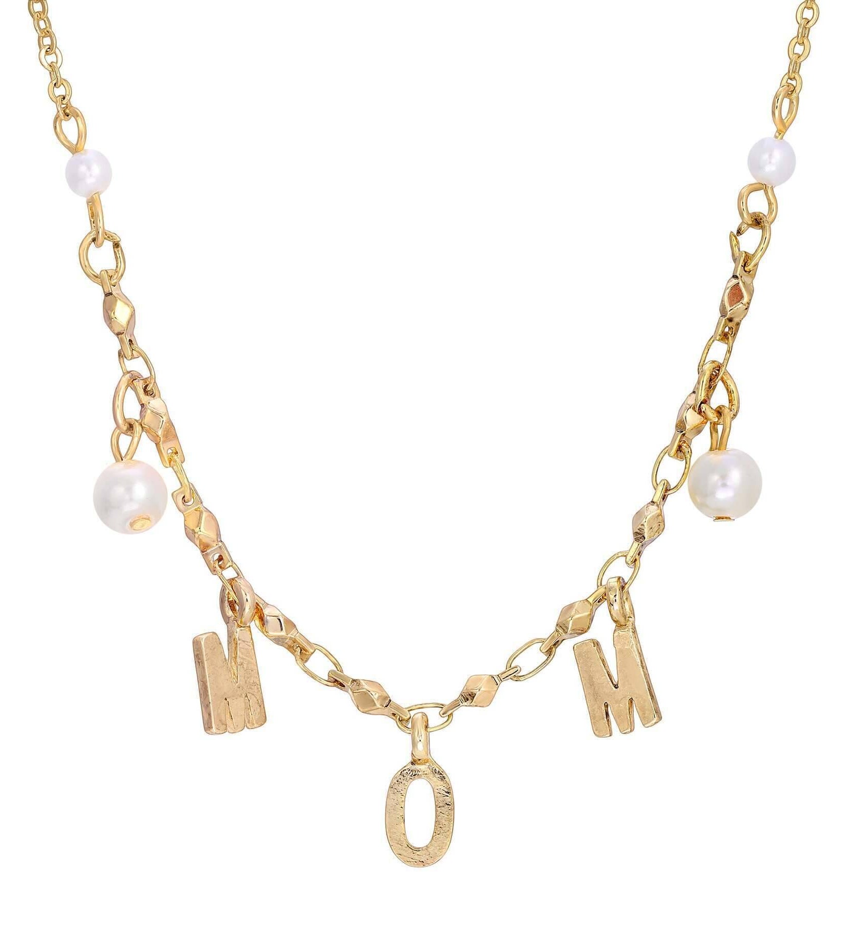 1928 Jewelry MOM Initials White Faux Pearl Necklace 16"