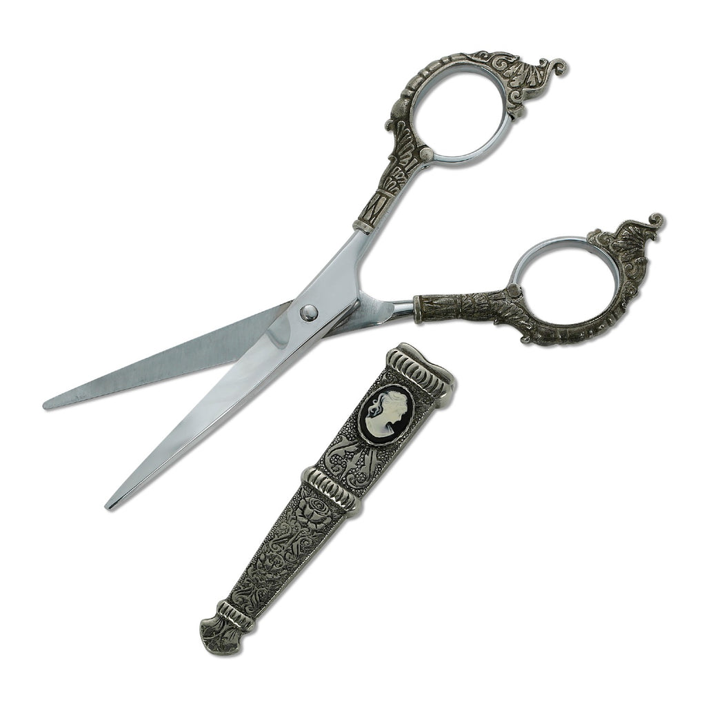 Opened Pewter Cameo and Floral Motif Scissors