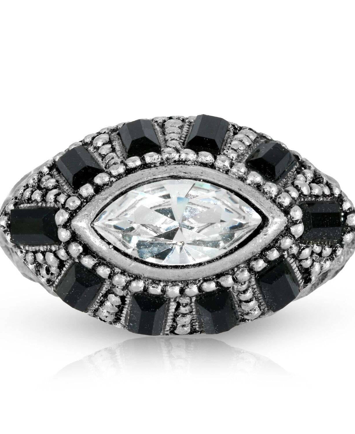 1928 Jewelry Honora Hammered Black & Clear Crystal Ring