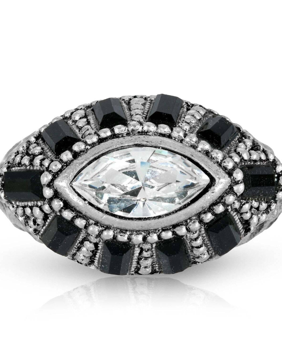 1928 Jewelry Honora Hammered Black & Clear Crystal Ring