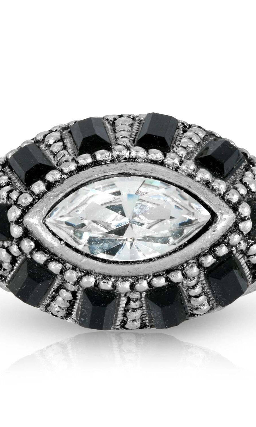 1928 Jewelry Honora Hammered Black & Clear Crystal Ring