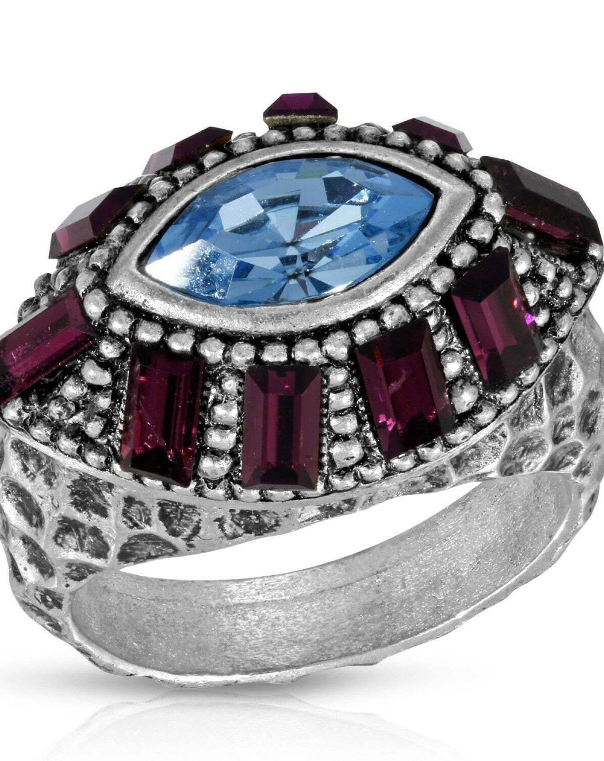 1928 Jewelry Honora Hammered Purple & Light Sapphire Crystal Ring