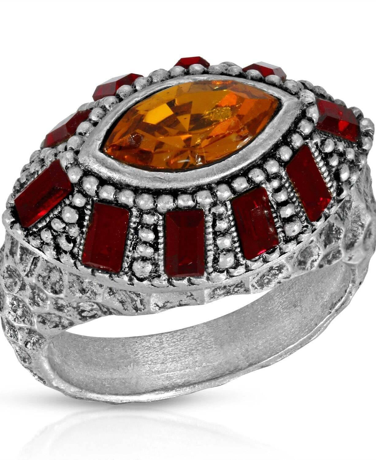 1928 Jewelry Honora Hammered Siam Red & Topaz Crystal Ring