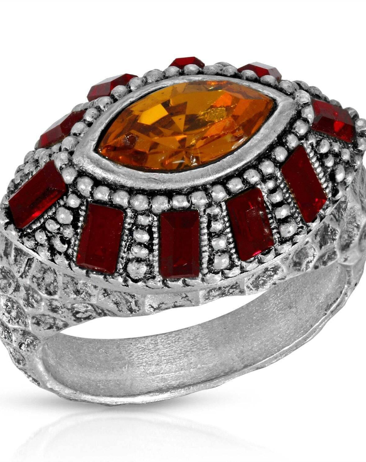 1928 Jewelry Honora Hammered Siam Red & Topaz Crystal Ring