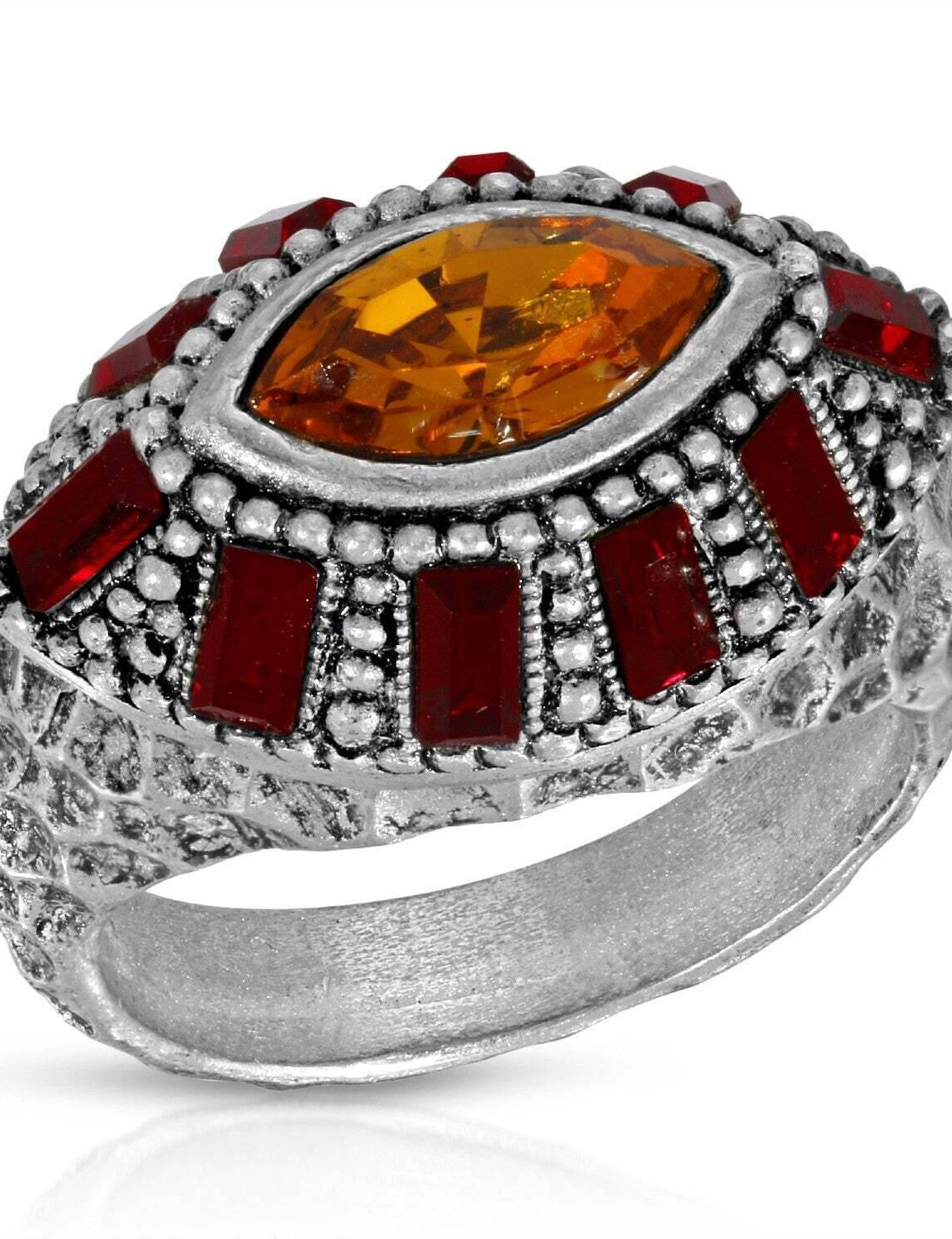 1928 Jewelry Honora Hammered Siam Red & Topaz Crystal Ring
