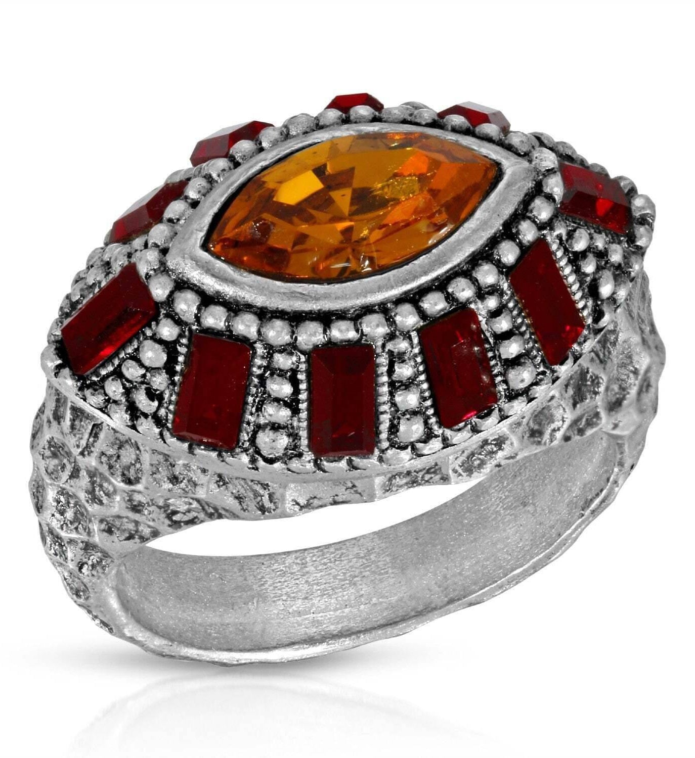 1928 Jewelry Honora Hammered Siam Red & Topaz Crystal Ring