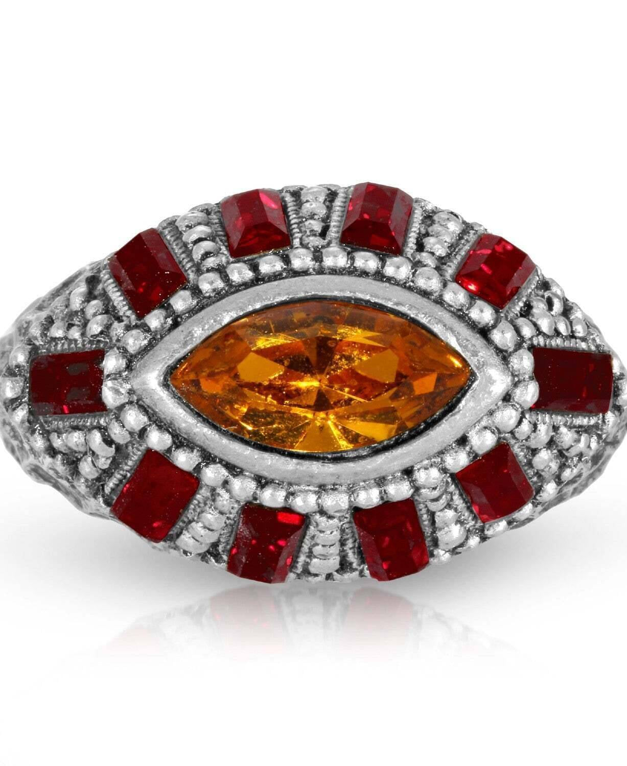 1928 Jewelry Honora Hammered Siam Red & Topaz Crystal Ring