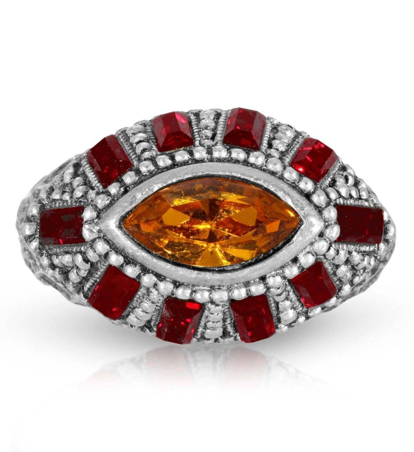 1928 Jewelry Honora Hammered Siam Red & Topaz Crystal Ring