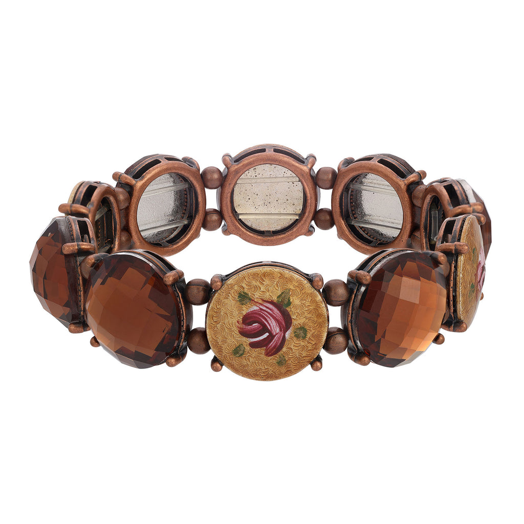 1928 jewelry burnish copper tone topaz and stone stretch bracelet