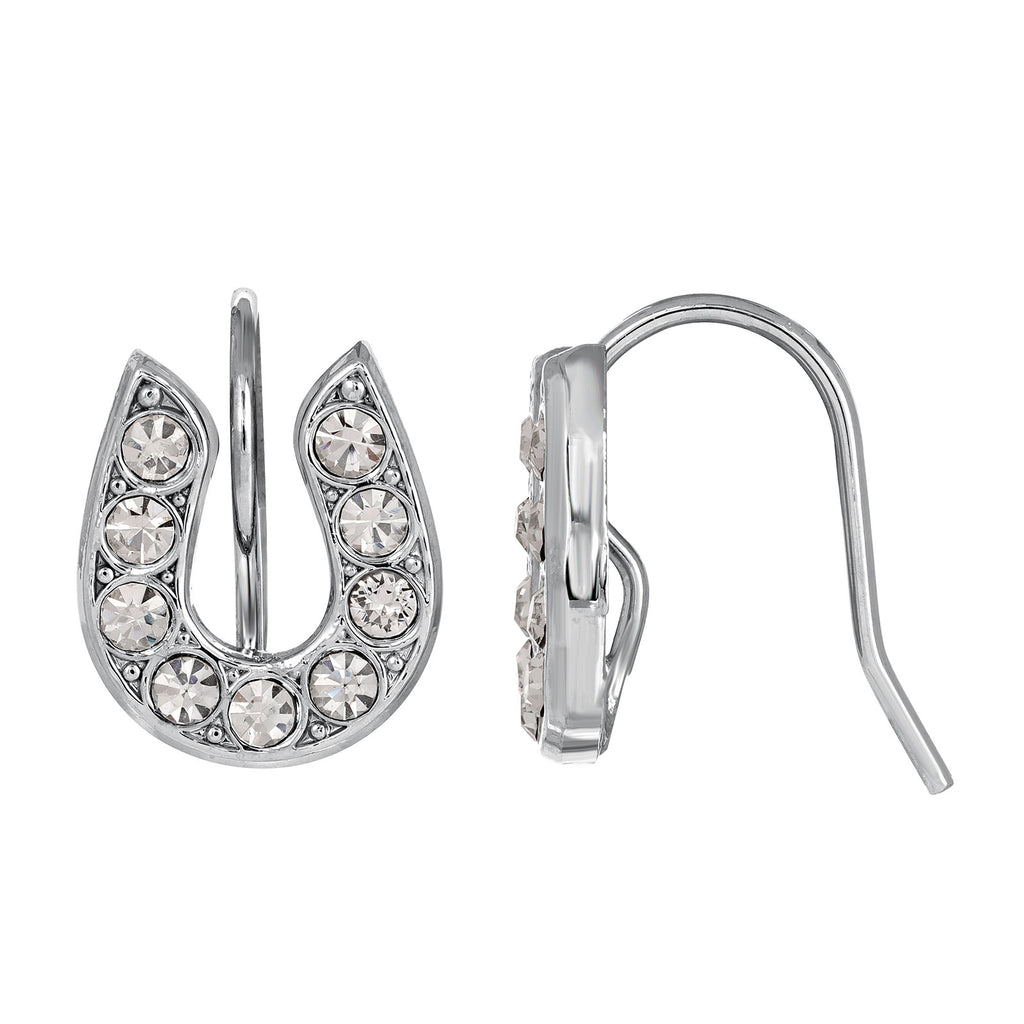 Silver Tone Crystal Clear Horseshoe Wire Earrings