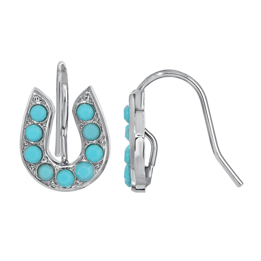 Silver Tone Turquoise Horseshoe Wire Earrings