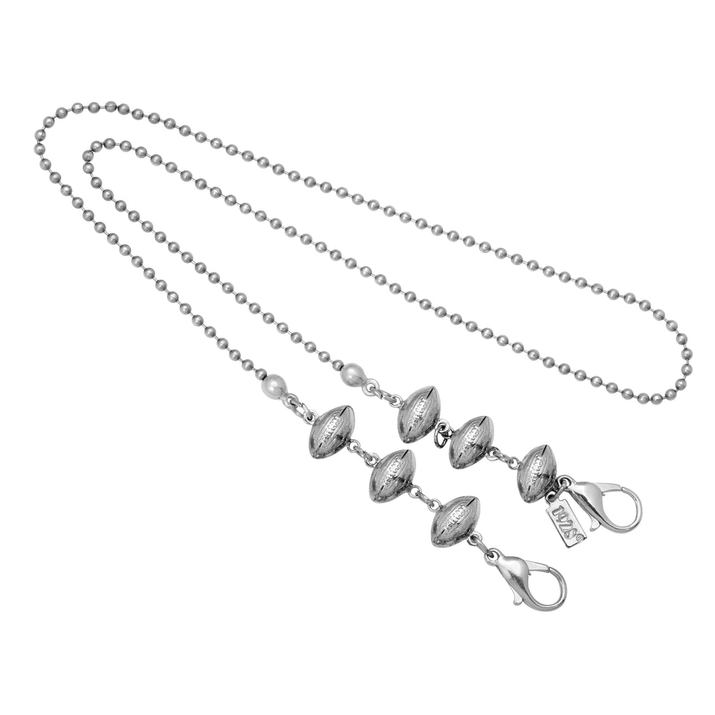 Silver Tone Football Ball Chain Face Mask 22 Inches
