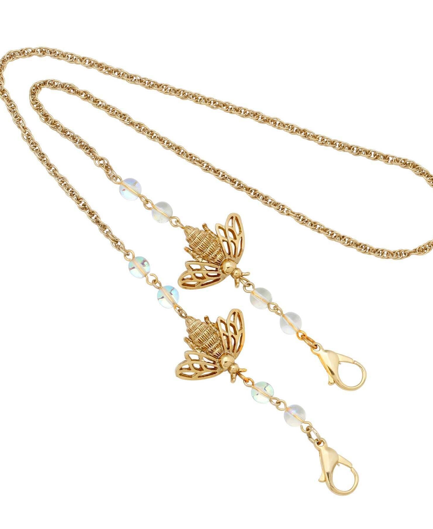1928 Jewelry Bee Face Mask Chain Holder With AB Crystals 22 Inches