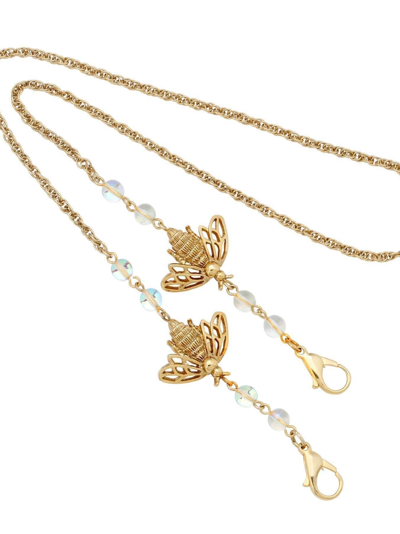 1928 Jewelry Bee Face Mask Chain Holder With AB Crystals 22 Inches