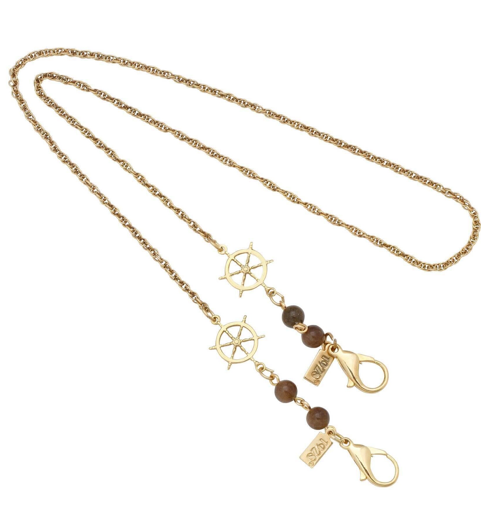 1928 Jewelry Ship Wheel Tortoise Brown Bead Face Mask Holder 22 Inches