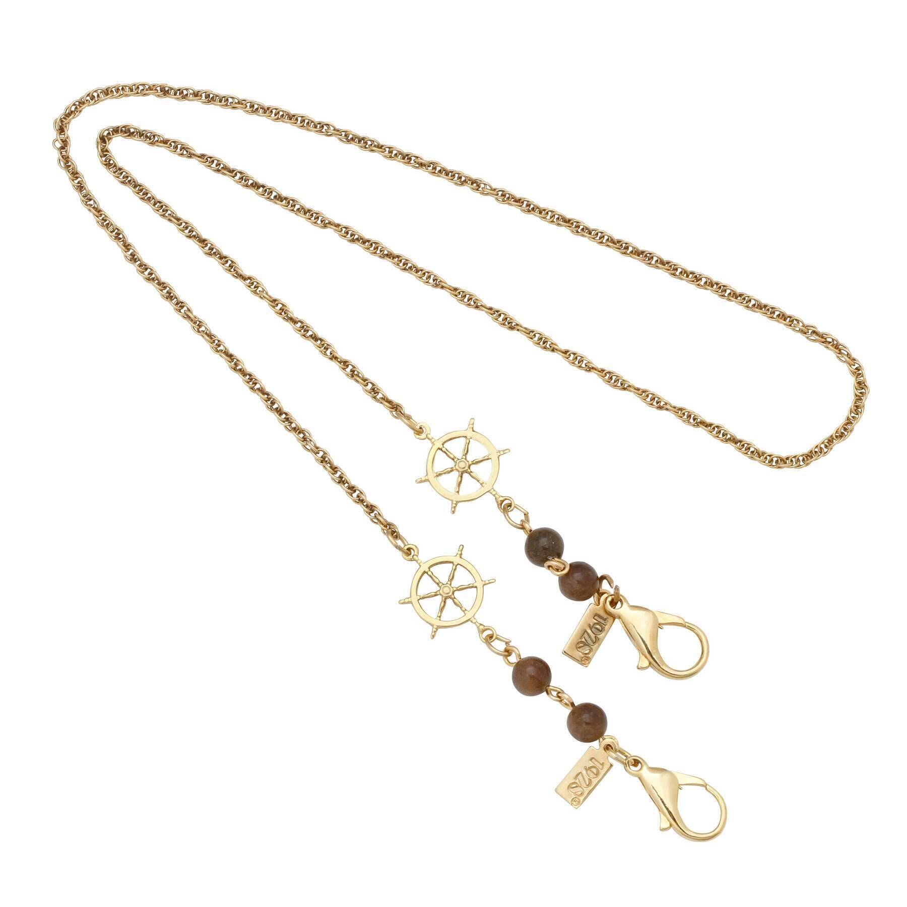 1928 Jewelry Ship Wheel Tortoise Brown Bead Face Mask Holder 22 Inches