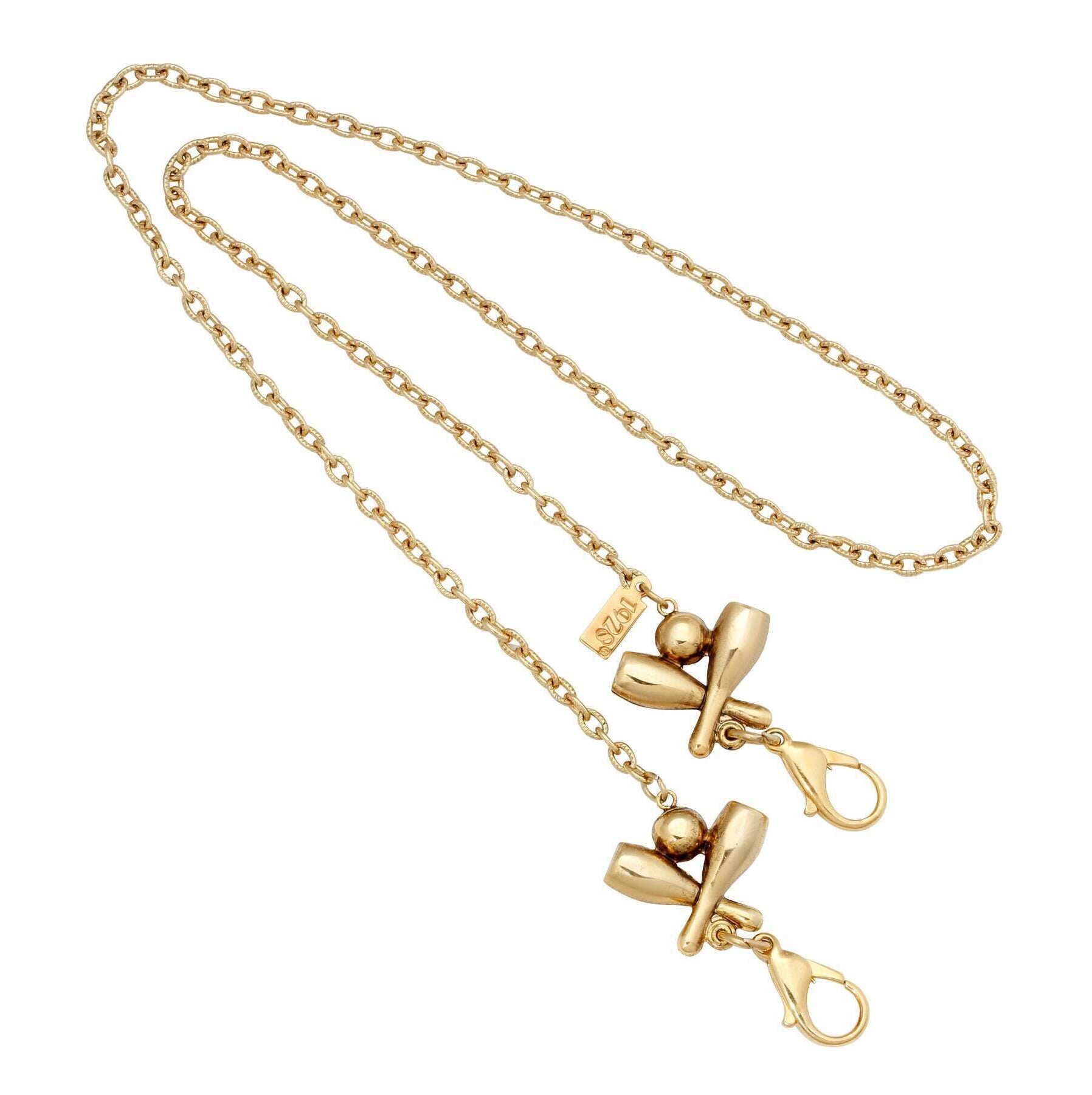 1928 Jewelry Bowling Pins & Ball Face Mask Chain Holder 22 Inches