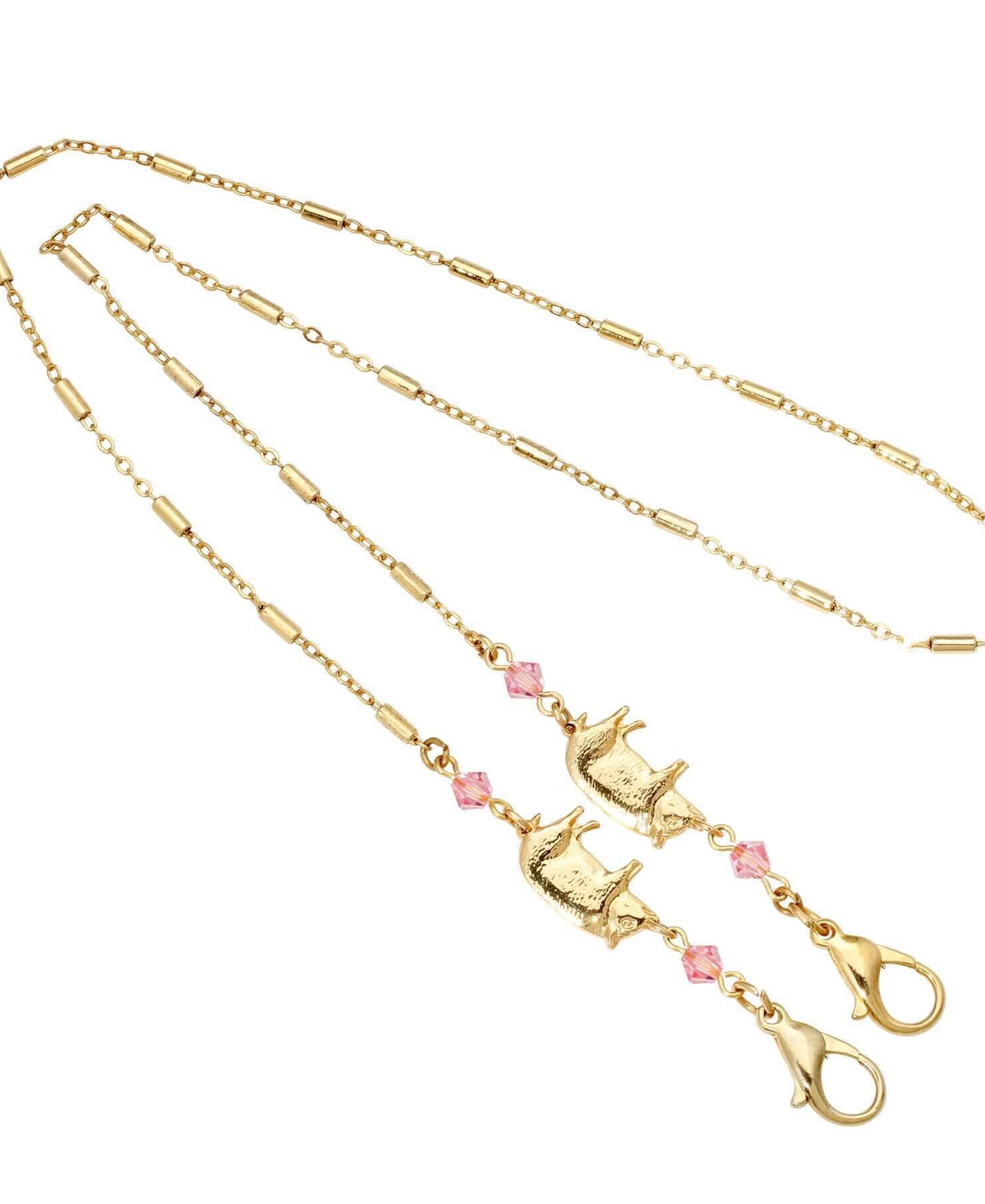 1928 Jewelry Pig with Light Rose Pink Beads Face Mask Chain Holder 22 Inches