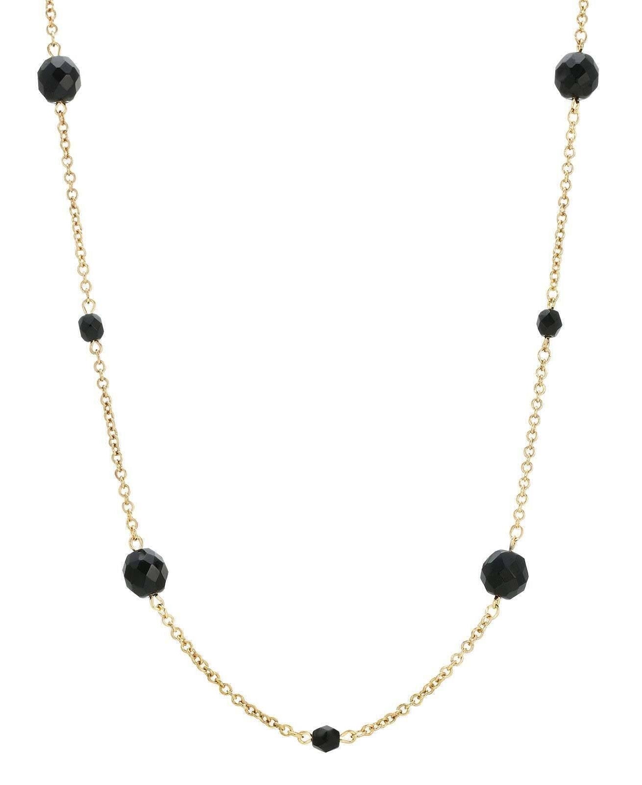 1928 Jewelry Minuit Black Glass Beaded Link Necklace 17"