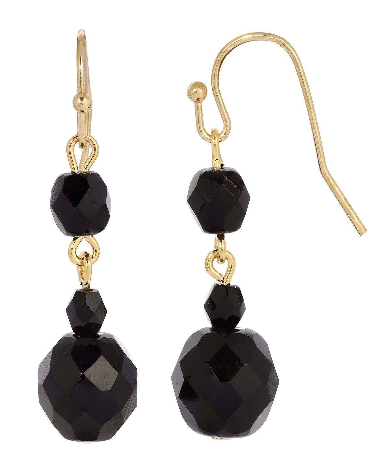 1928 Jewelry Multi-Tier Jet Black Glass Beaded Drop Earrings