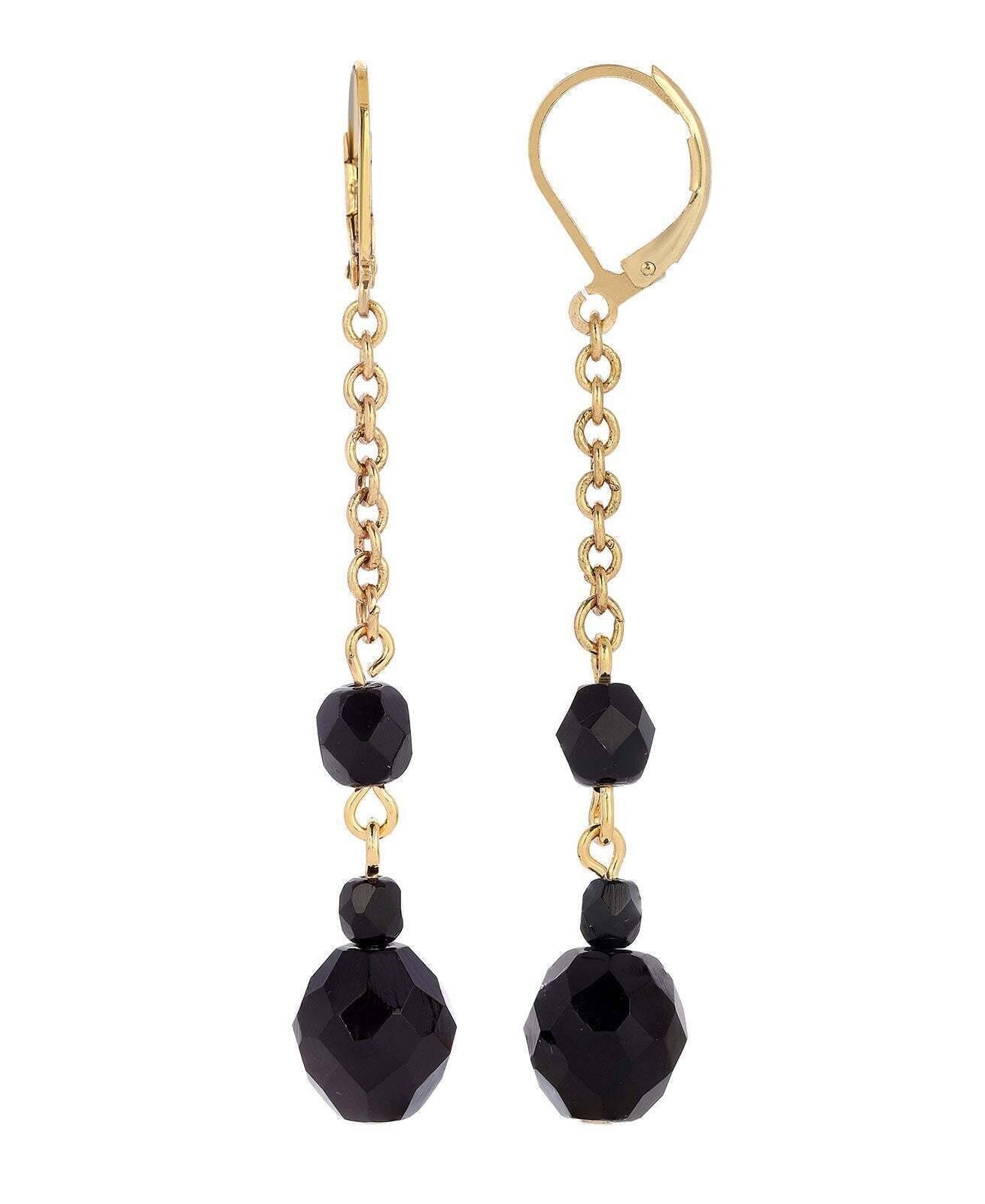 1928 Jewelry Minuit Black Glass Bead Drop Earrings
