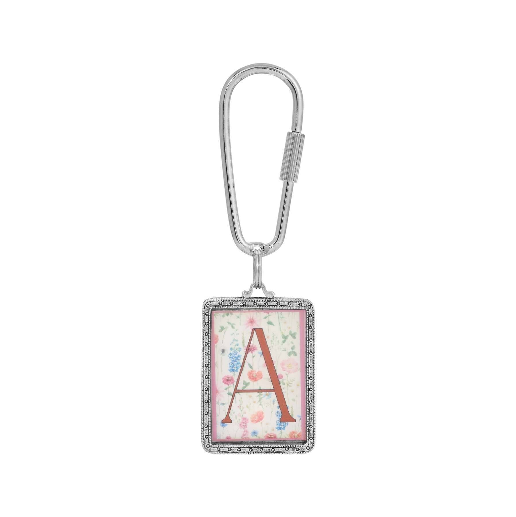1928 Jewelry Pink Floral Motif Initial Carabiner Key Chain