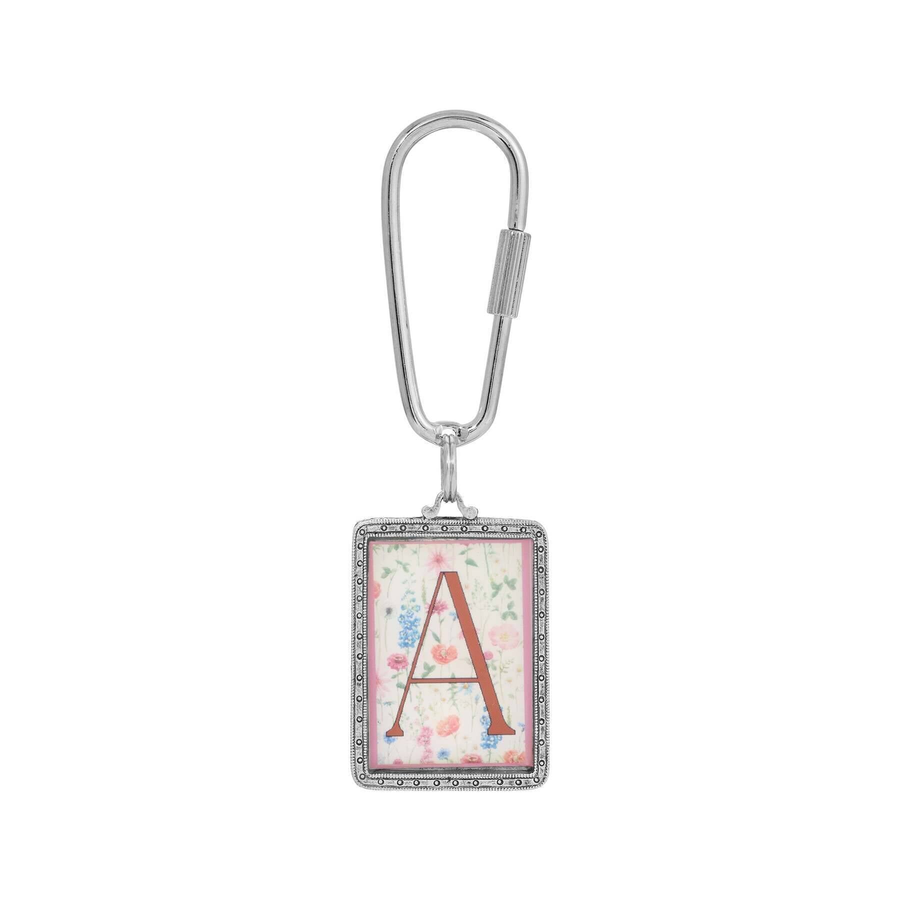1928 Jewelry Pink Floral Motif Initial Carabiner Key Chain