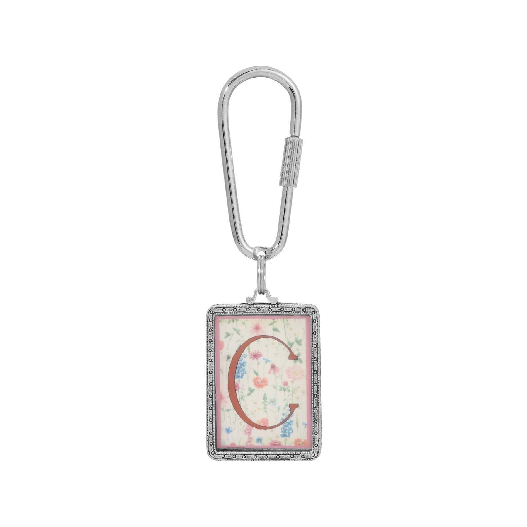 1928 Jewelry Pink Floral Motif Initial Carabiner Key Chain
