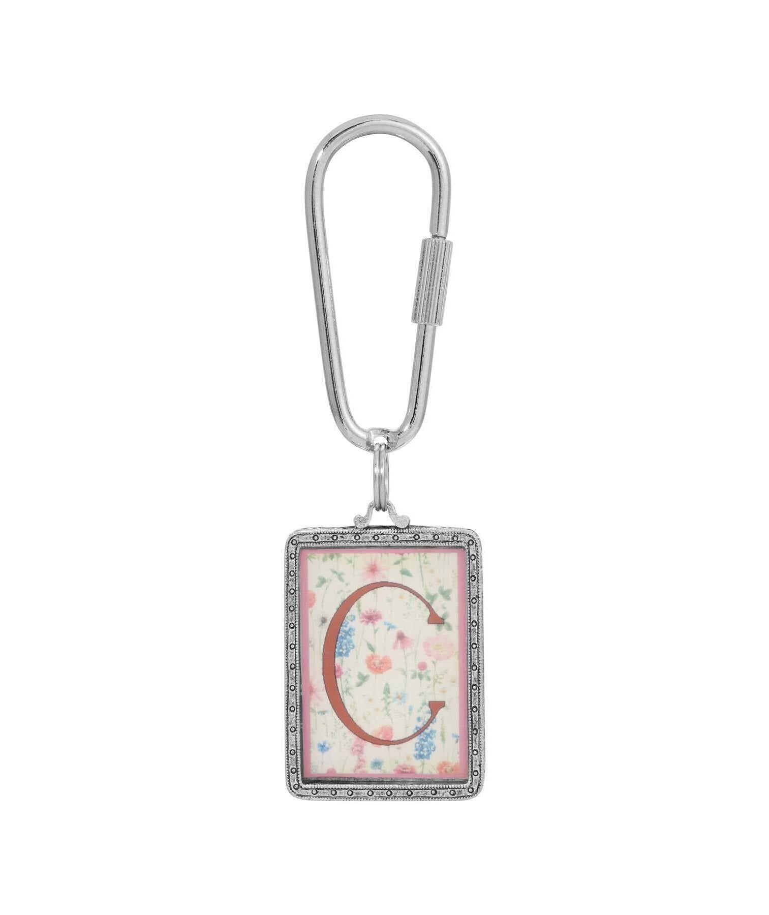 1928 Jewelry Pink Floral Motif Initial Carabiner Key Chain
