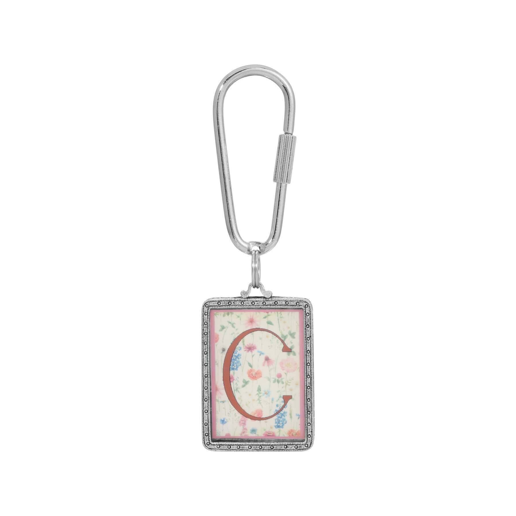 1928 Jewelry Pink Floral Motif Initial Carabiner Key Chain