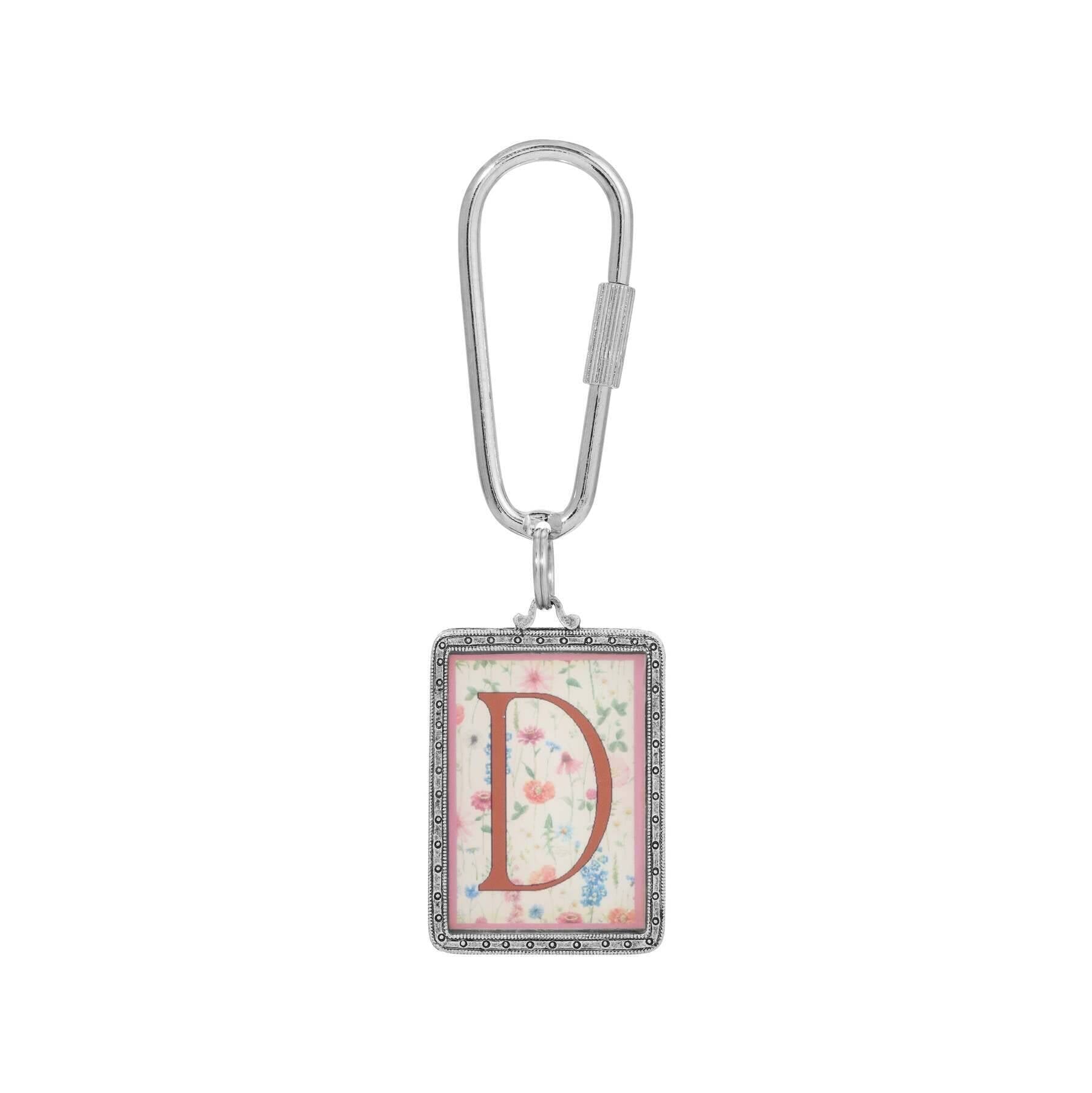 1928 Jewelry Pink Floral Motif Initial Carabiner Key Chain