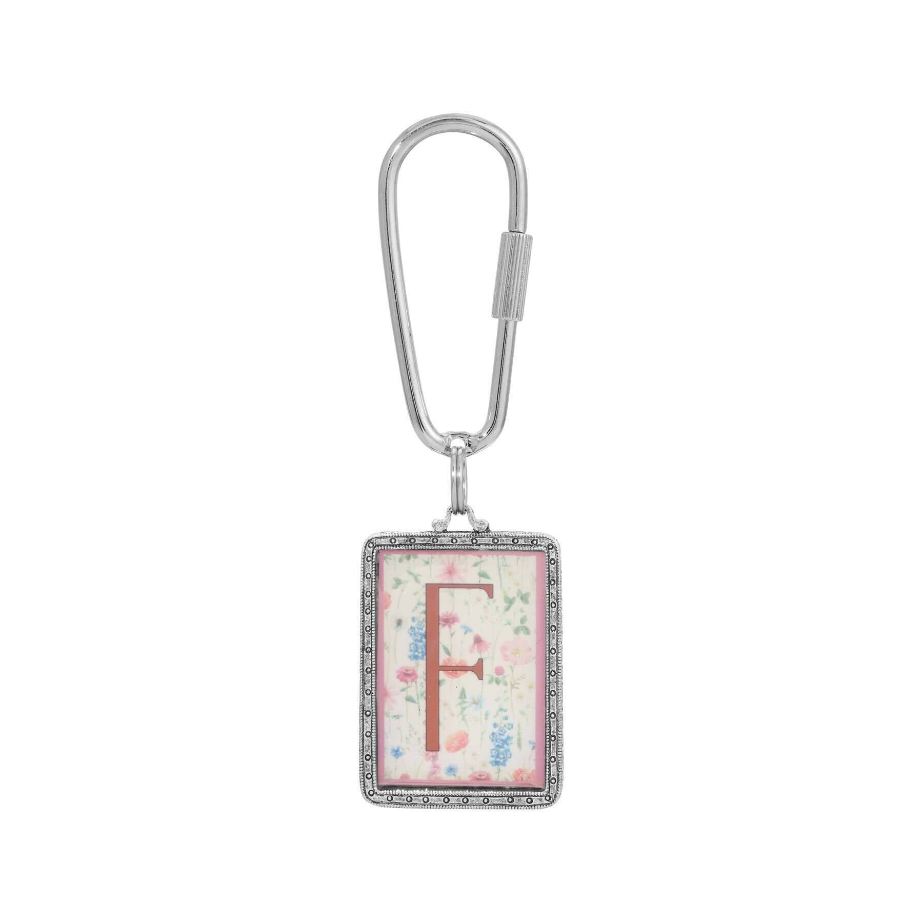 1928 Jewelry Pink Floral Motif Initial Carabiner Key Chain