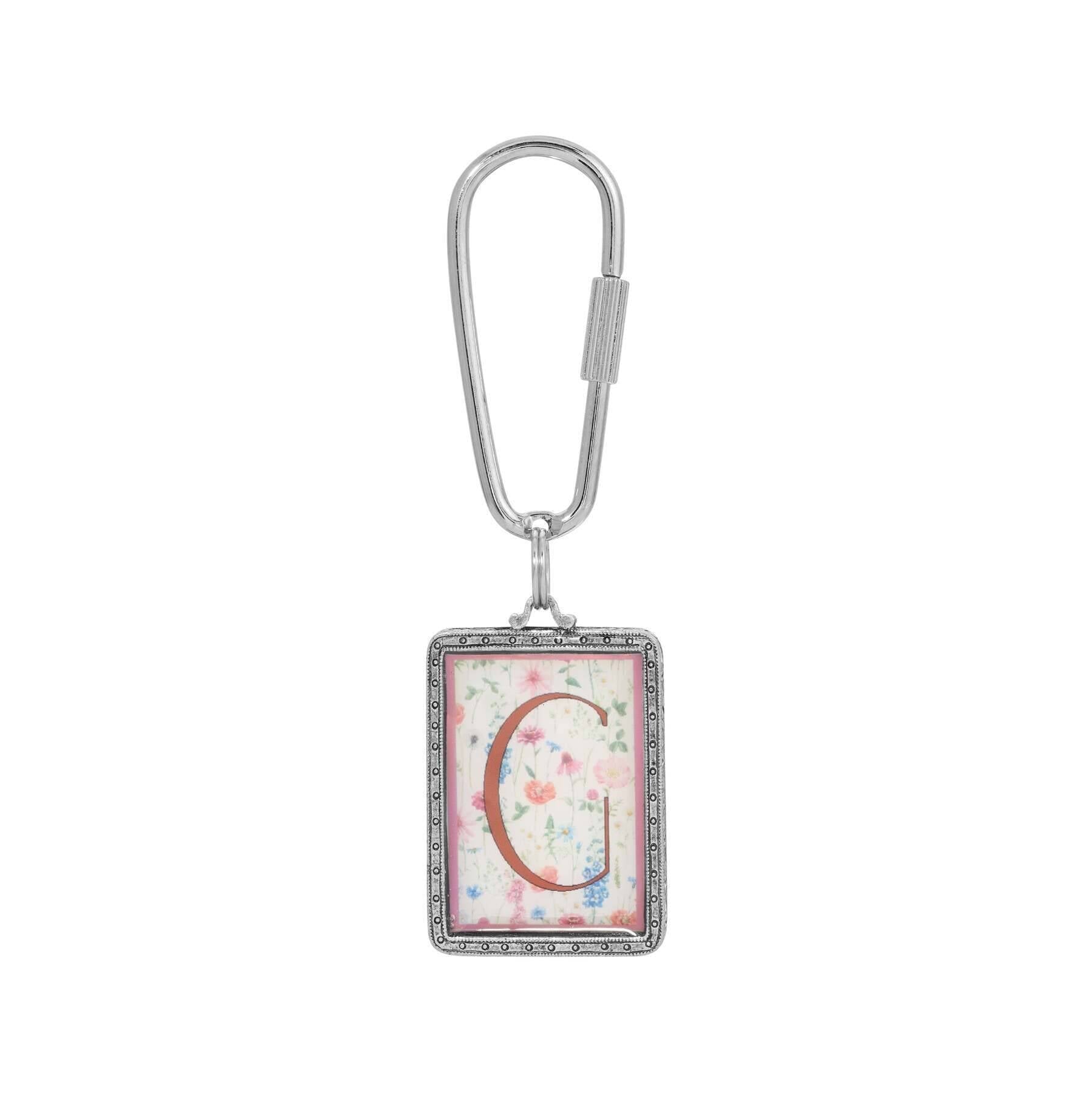 1928 Jewelry Pink Floral Motif Initial Carabiner Key Chain